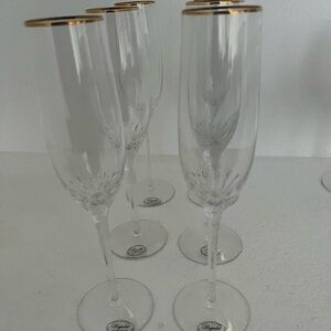 Rogaska Royal Gallery Lara Gold Rimmed Crystal Champagne Flutes